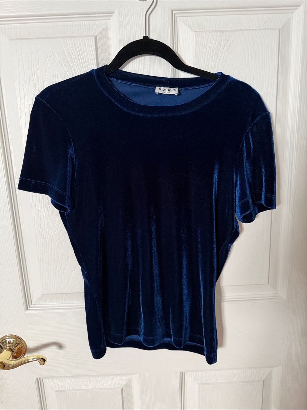 BCBG Navy Blue Velvet Short Sleeve Tee vintage size large
